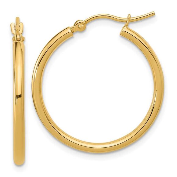 2mm Round Hoop Earrings in 10k Yellow Gold, 24mm (15/16 Inch) - Picture 1 of 6